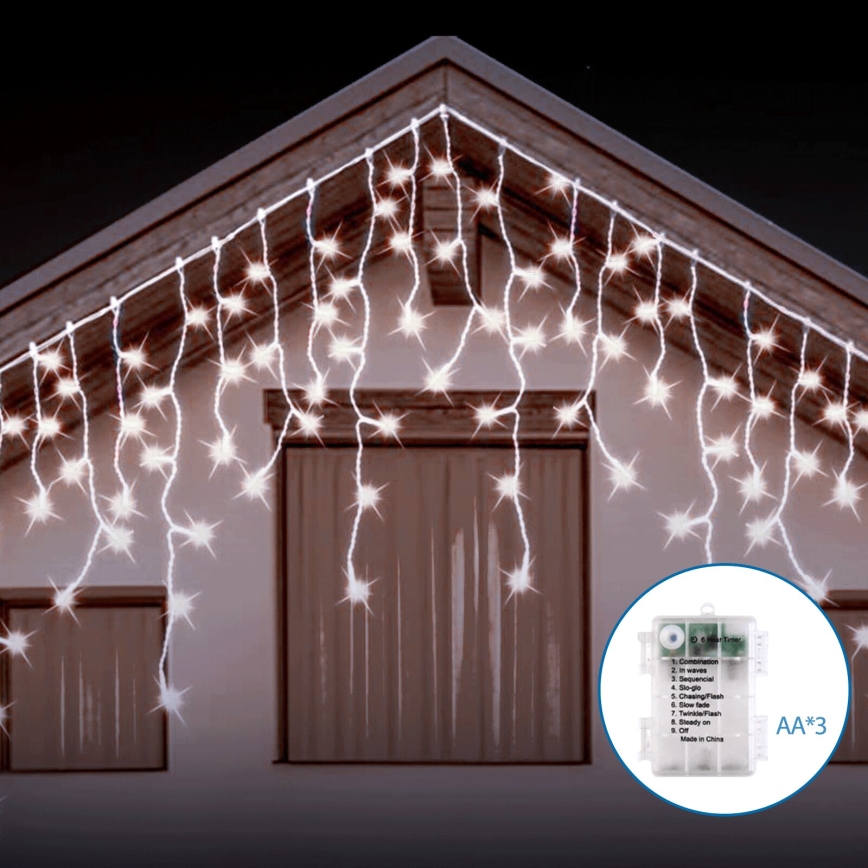 Aigostar - LED-Weihnachtslichterkette für den Außenbereich 100xLED/8 Funktionen 8x0,6m IP44 kaltweiß
