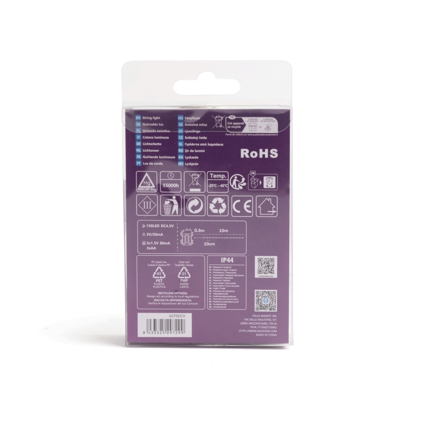 Aigostar - LED-Weihnachtslichterkette für den Außenbereich 150xLED/8 Funktionen/3xAA 15,3m IP44 mehrfarbig