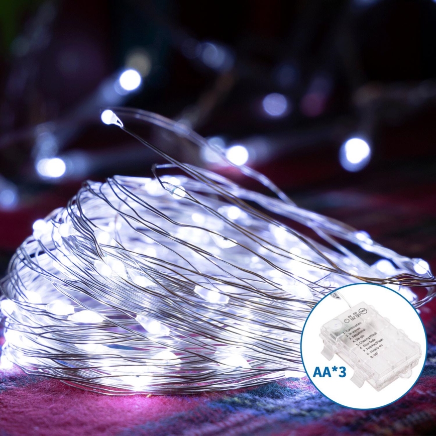 Aigostar - LED-Weihnachtslichterkette für den Außenbereich 150xLED/8 Funktionen/3xAA 15,3m IP44 kaltweiß