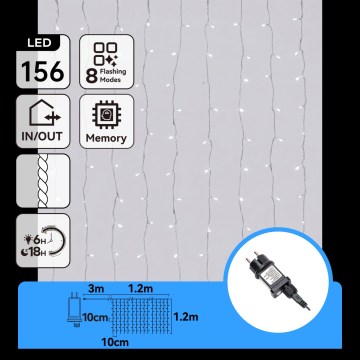 Aigostar - LED-Weihnachtslichterkette für den Außenbereich 156xLED/8 Funktionen 4,2x1,2m IP44 kaltweiß