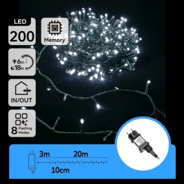 Aigostar - LED-Weihnachtslichterkette für den Außenbereich 200xLED/8 Funktionen 20m IP44 kaltweiß