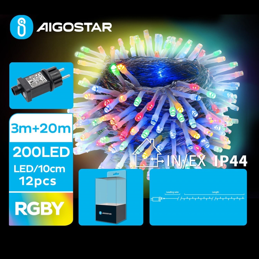 Aigostar - LED-Weihnachtslichterkette für den Außenbereich 200xLED/8 Funktionen 23m IP44 mehrfarbig