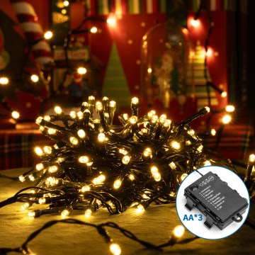 Aigostar - LED-Weihnachtslichterkette für den Außenbereich 200xLED/8 Funktionen 3xAA 10,3m IP44 warmweiβ
