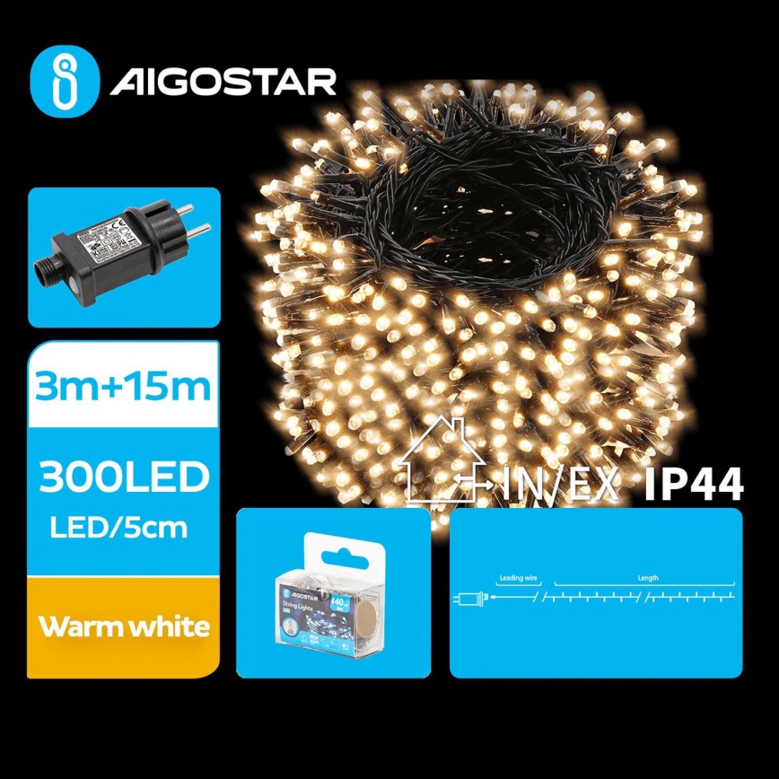 Aigostar - LED-Weihnachtslichterkette für den Außenbereich 300xLED/8 Funktionen 18m IP44 warmweiβ