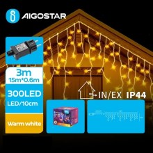 Aigostar - LED-Weihnachtslichterkette für den Außenbereich 300xLED/8 Funktionen 18x0,6m IP44 warmweiβ