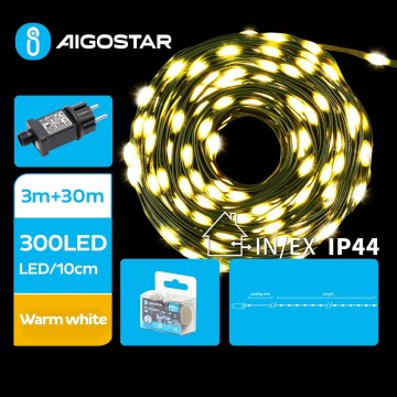 Aigostar - LED-Weihnachtslichterkette für den Außenbereich 300xLED/8 Funktionen 33m IP44 warmweiβ