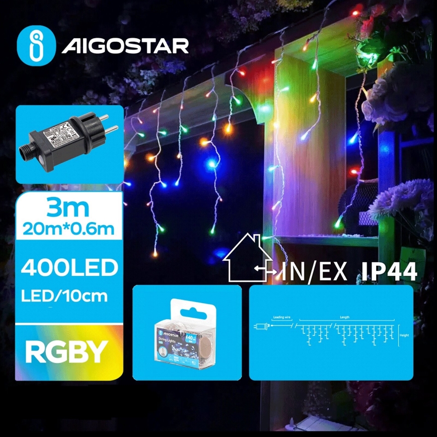 Aigostar - LED-Weihnachtslichterkette für den Außenbereich 400xLED/8 Funktionen 23x0,6m IP44 mehrfarbig