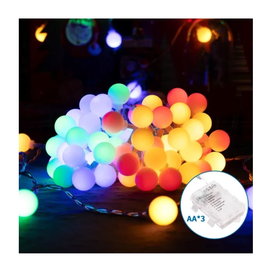 Aigostar - LED Weihnachtslichterkette für den Außenbereich 50xLED/3xAA/8 Funktionen 5,3 m IP44 mehrfarbig