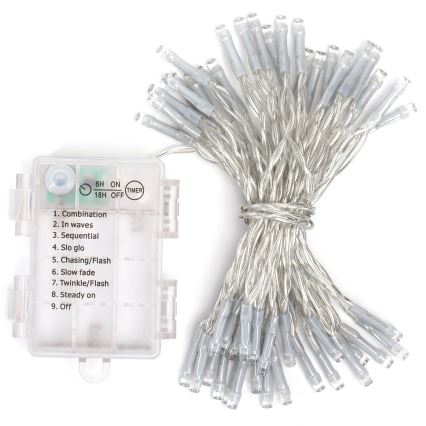 Aigostar - LED-Weihnachtslichterkette für den Außenbereich 50xLED/8 Funktionen 3xAA 5,3m IP44 kaltweiß