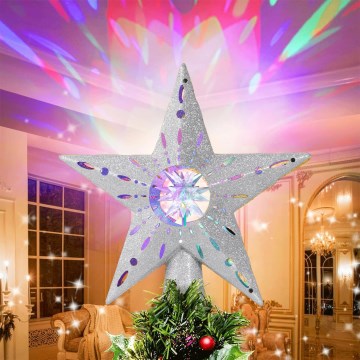 Aigostar - LED-Weihnachtsprojektor mit Schneeflocken, LED/5W/230V, mehrfarbiger Stern, silber