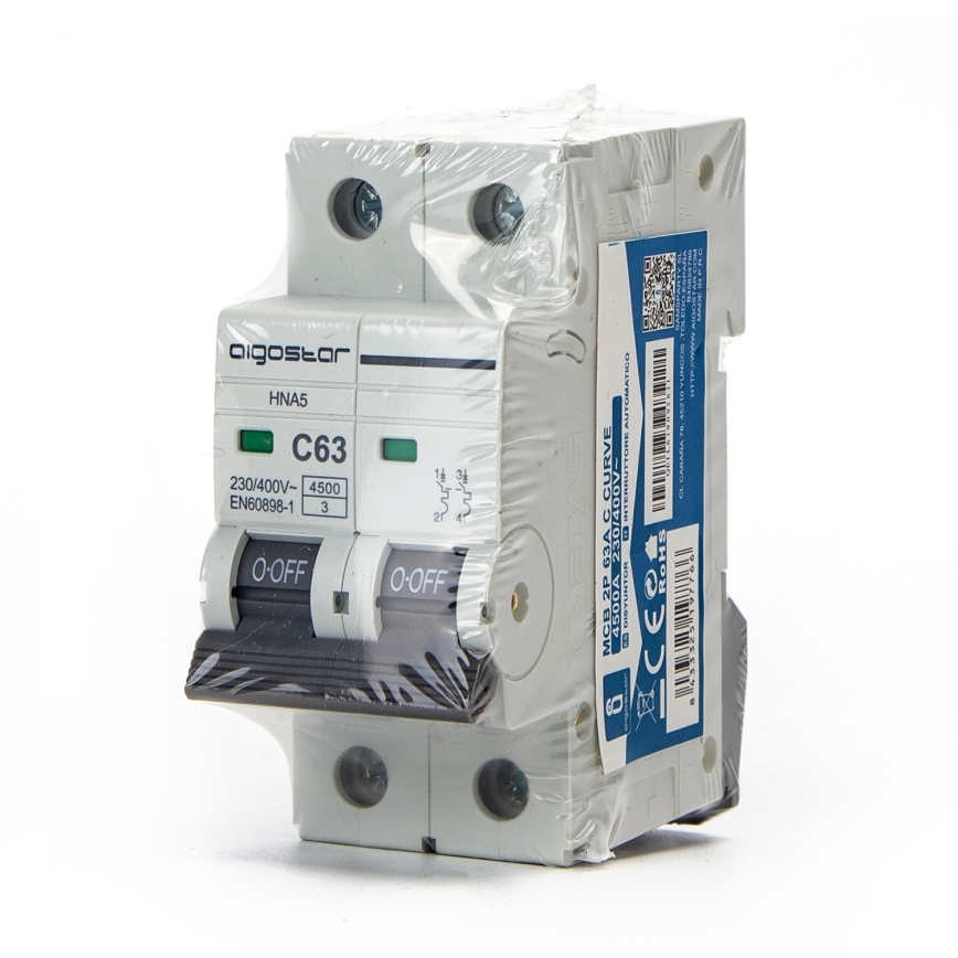 Aigostar - Leitungsschutzschalter 2-polig (2P) 63 A, Charakteristik C, 230–400 V