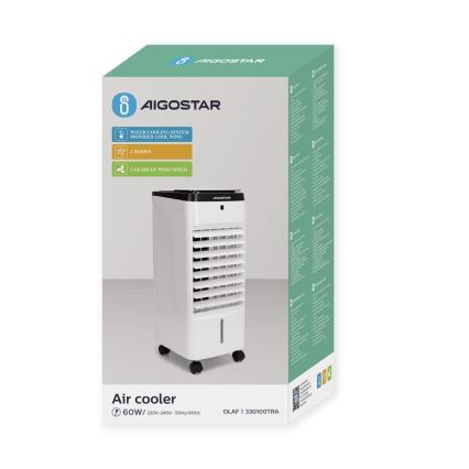 Aigostar - Luftkühler 60W/230V weiß/schwarz + Fernbedienung