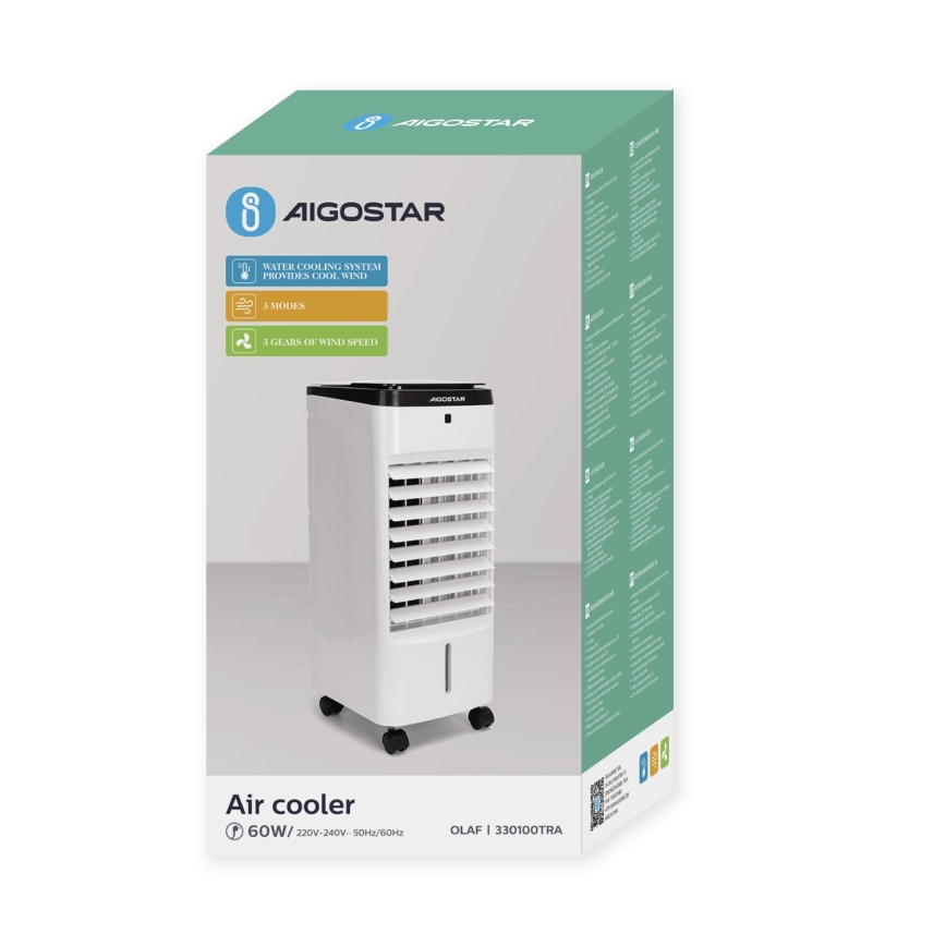 Aigostar - Luftkühler 60W/230V weiß/schwarz + Fernbedienung