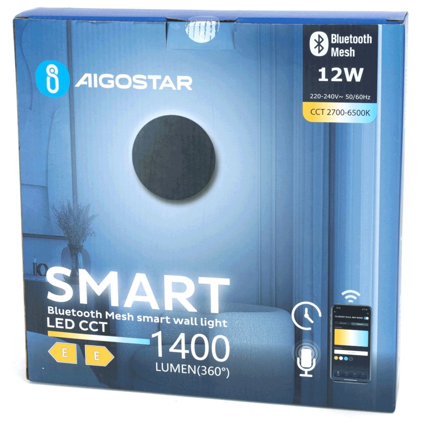 Aigostar - LED dimmbare Wandleuchte MESH Smart LED/12W/230V 2700-6500K schwarz