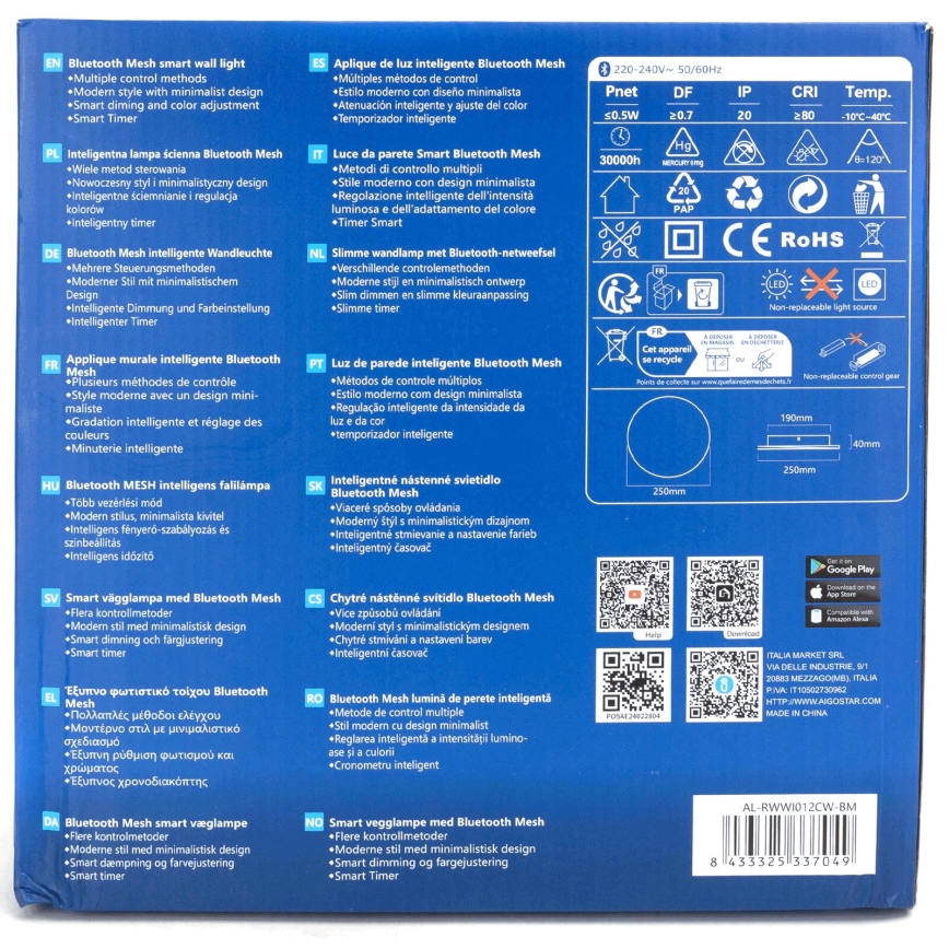 Aigostar - LED dimmbare Wandleuchte MESH Smart LED/12W/230V 2700-6500K weiß