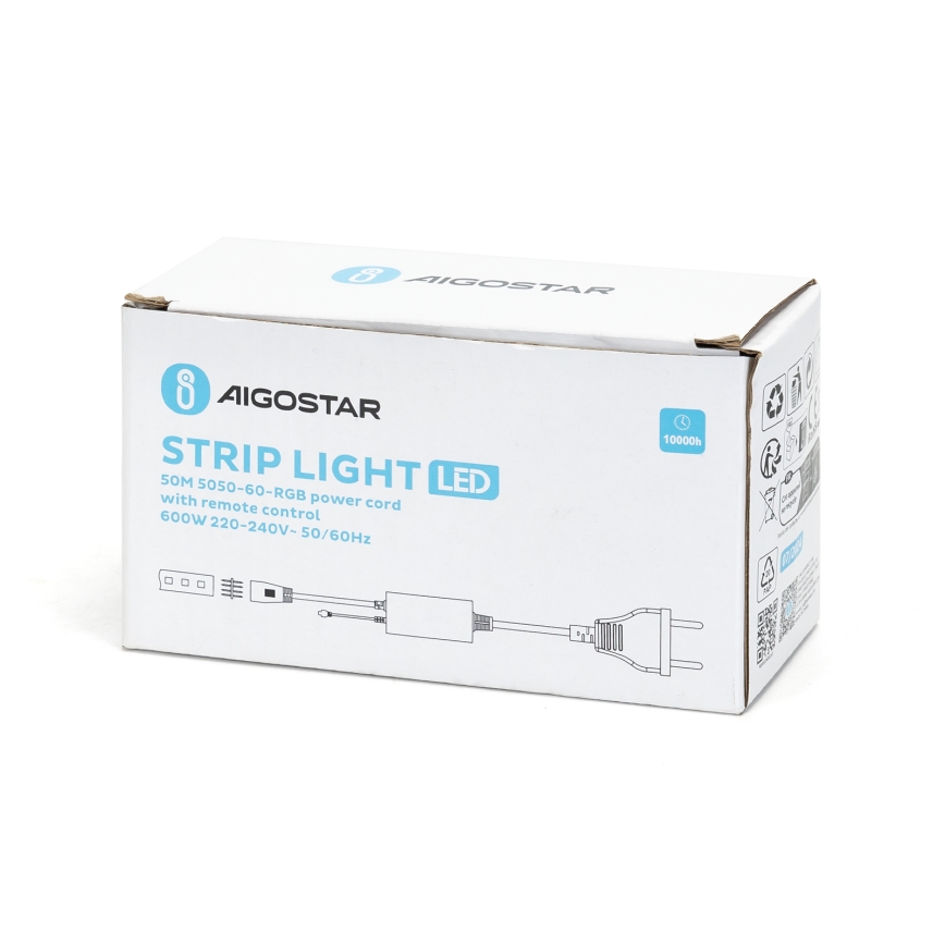 Aigostar - Netzkabel für LED-RGB-Streifen 1000W/230V mit Fernbedienung