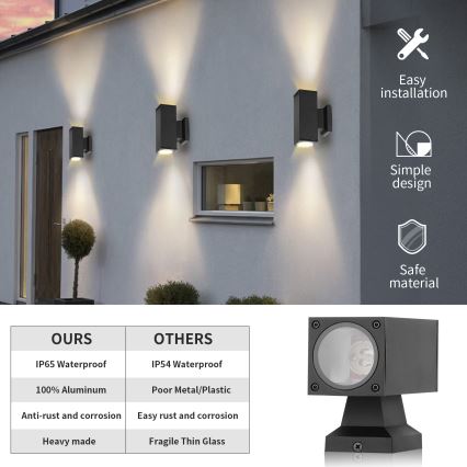 Aigostar - Outdoor-Wandleuchte 2xGU10/230V schwarz IP65 eckig