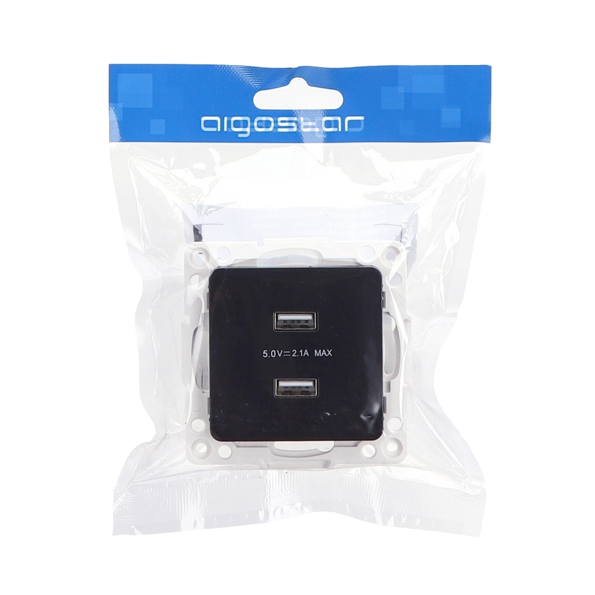Aigostar - rahmenlose USB-Steckdose 2x USB-A schwarz
