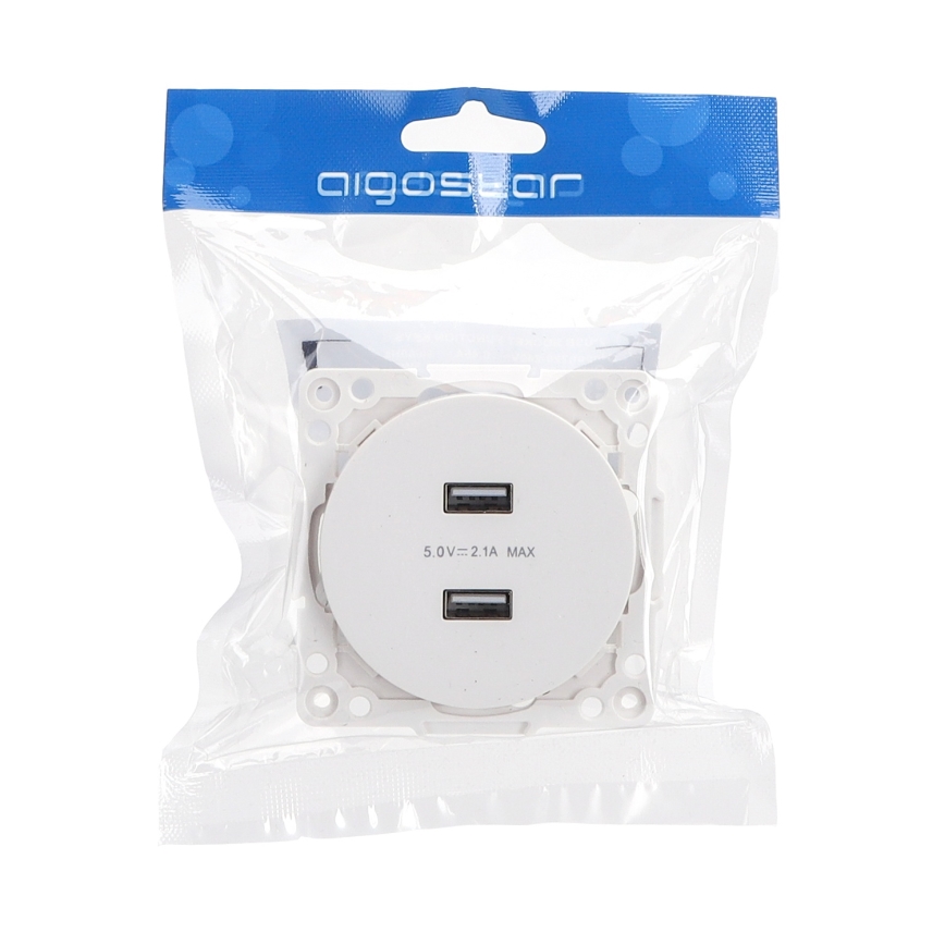 Aigostar - rahmenlose USB-Steckdose, 2x USB-A, weiß