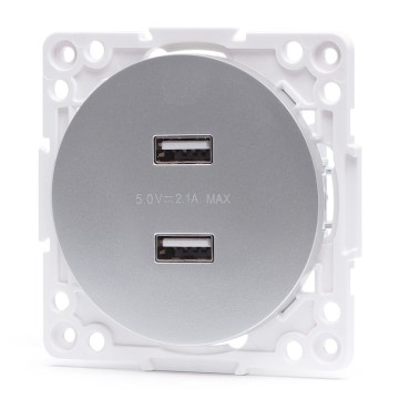 Aigostar - rahmenlose USB-Steckdose, 2× USB-A, silber