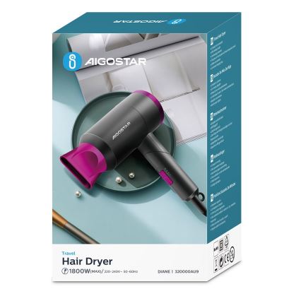 Aigostar - Reise-Haartrockner 1800W/230V violett/schwarz