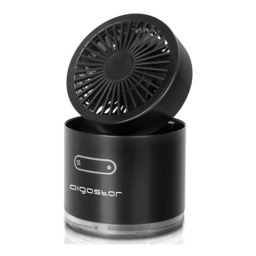 Aigostar - RGB Kabelloser Mini-Tischventilator mit Nebeleffekt MIST 10W/5V 2000mAh schwarz