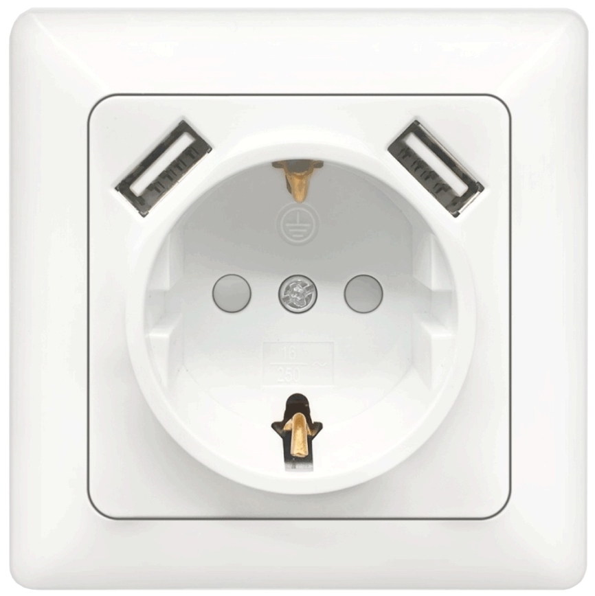 Aigostar - SCHUKO-Steckdose 250 V + 2x USB mit Rahmen, weiß