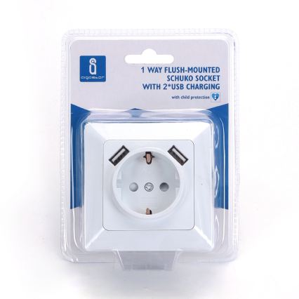 Aigostar - SCHUKO-Steckdose 250 V + 2x USB mit Rahmen, weiß
