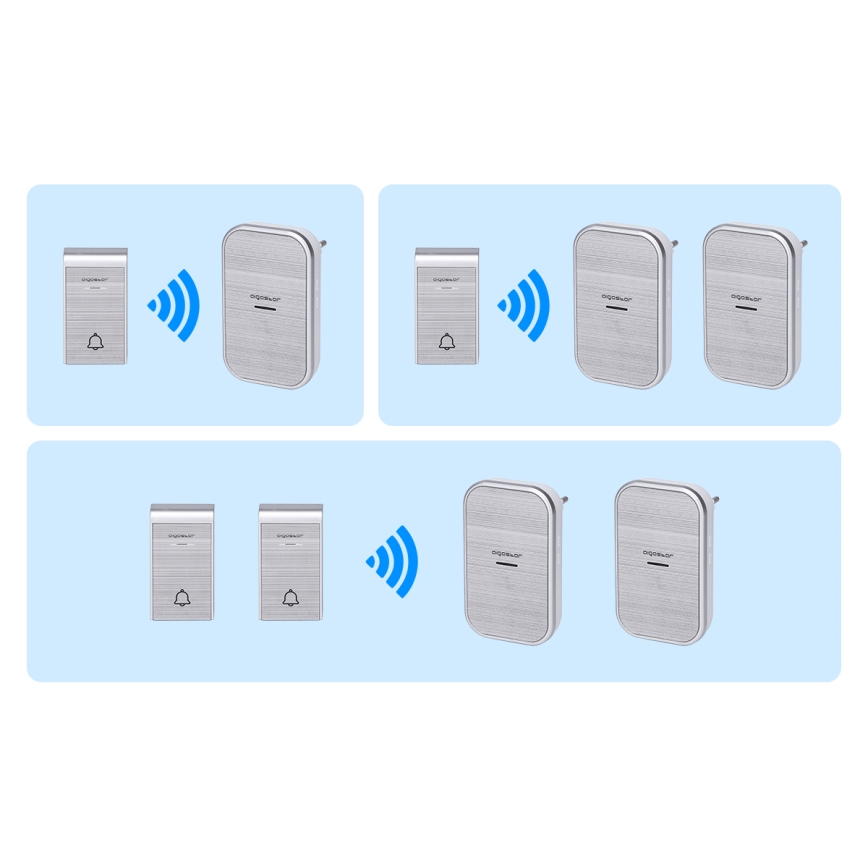 Aigostar - SET 2x Kabellose Steckdosen-Türklingel 230V/12V IP44 silbern