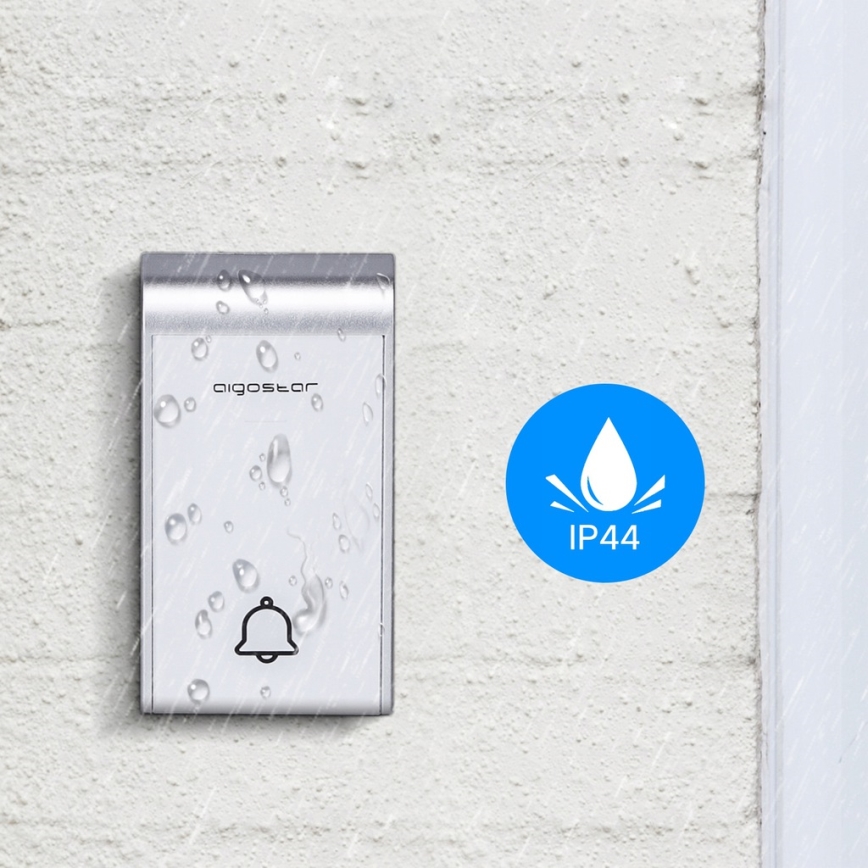 Aigostar - SET 2x Kabellose Steckdosen-Türklingel 230V/12V IP44 weiß