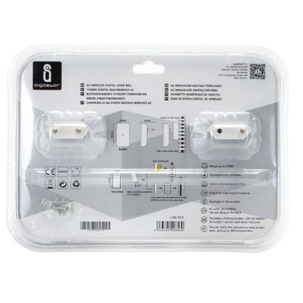 Aigostar - SET 2x Kabellose Steckdosen-Türklingel 230V/12V IP44 weiß