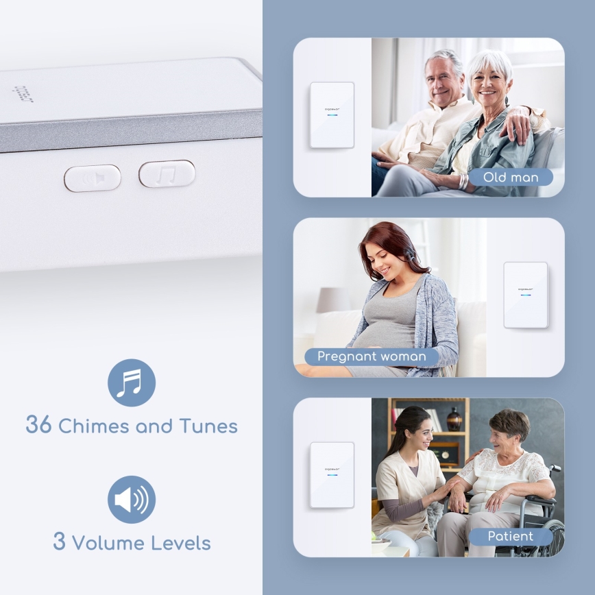 Aigostar - SET 2x Kabellose Türklingel 3xAA/12V IP44 weiß