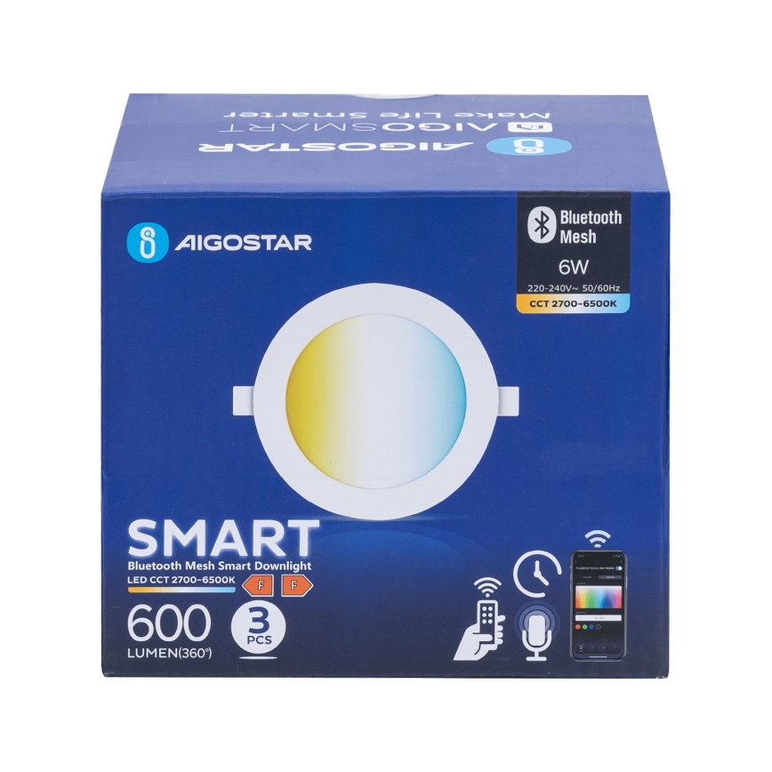 Aigostar - SET 3x Dimmbare LED-Einbauleuchte MESH LED/6W/230V 2700K-6500K d 11,5cm