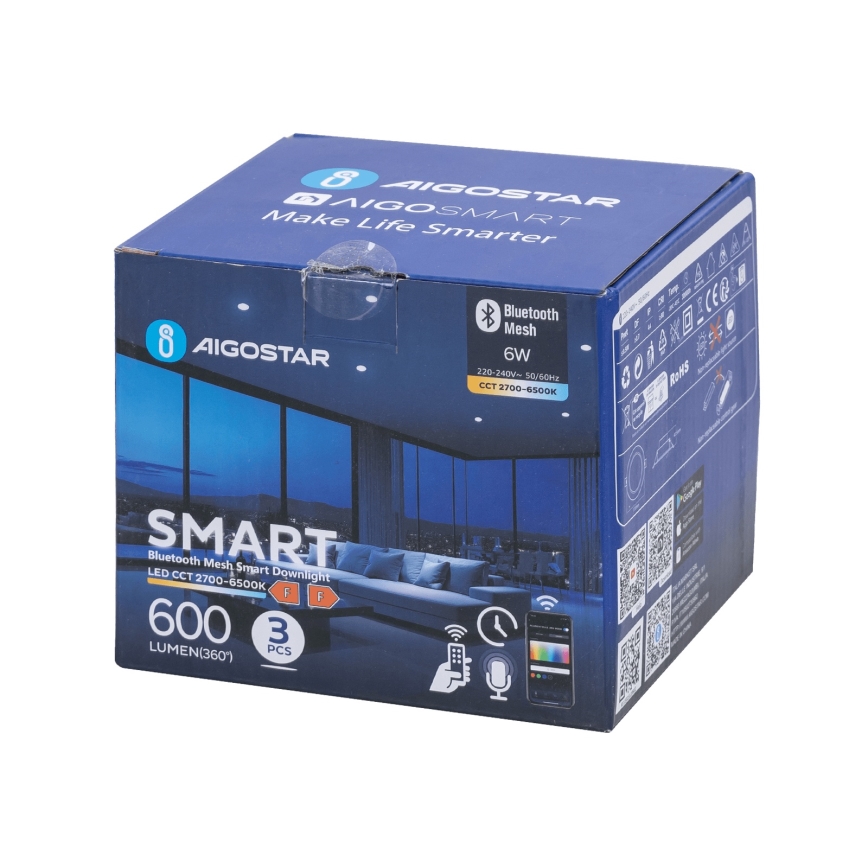Aigostar - SET 3x Dimmbare LED-Einbauleuchte MESH LED/6W/230V 2700K-6500K d 11,5cm