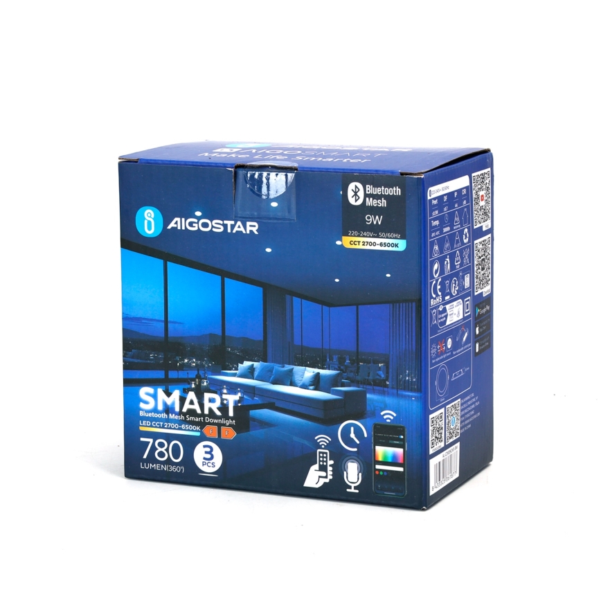 Aigostar - SET 3x Dimmbare LED-Einbauleuchte MESH LED/9W/230V 2700K-6500K d 14,5 cm
