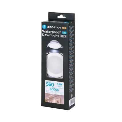 Aigostar - Set 3x LED Badezimmer-Einbauleuchte LED/4,8W/230V IP65 weiß