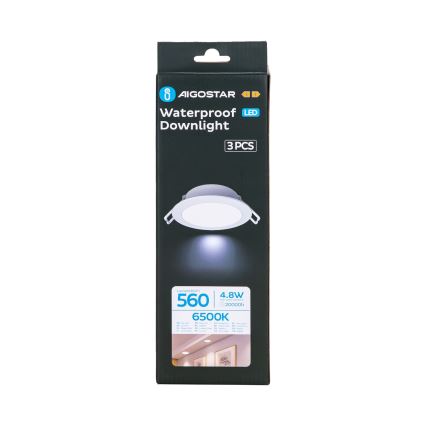 Aigostar - Set 3x LED Badezimmer-Einbauleuchte LED/4,8W/230V IP65 weiß