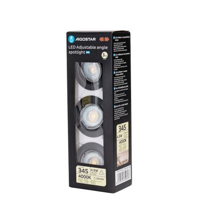 Aigostar - SET 3x LED-Einbauleuchte 1xGU10/4,5W/230V 4000K schwarz