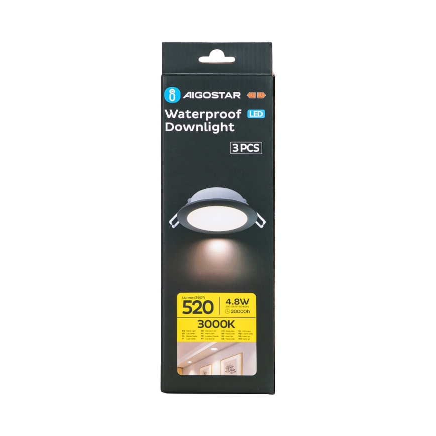 Aigostar - SET 3x LED-Einbauleuchte für den Außenbereich LED/4,8W/230V 3000K IP65 schwarz