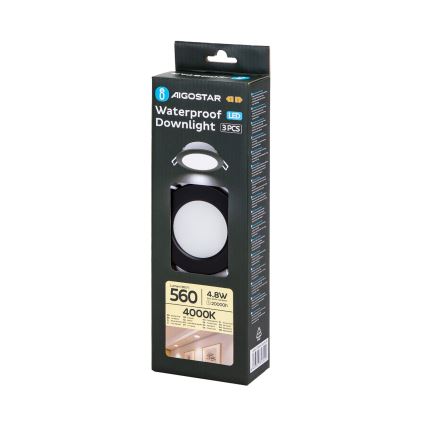 Aigostar - SET 3x LED-Einbauleuchte für den Außenbereich LED/4,8W/230V 4000K IP65 schwarz