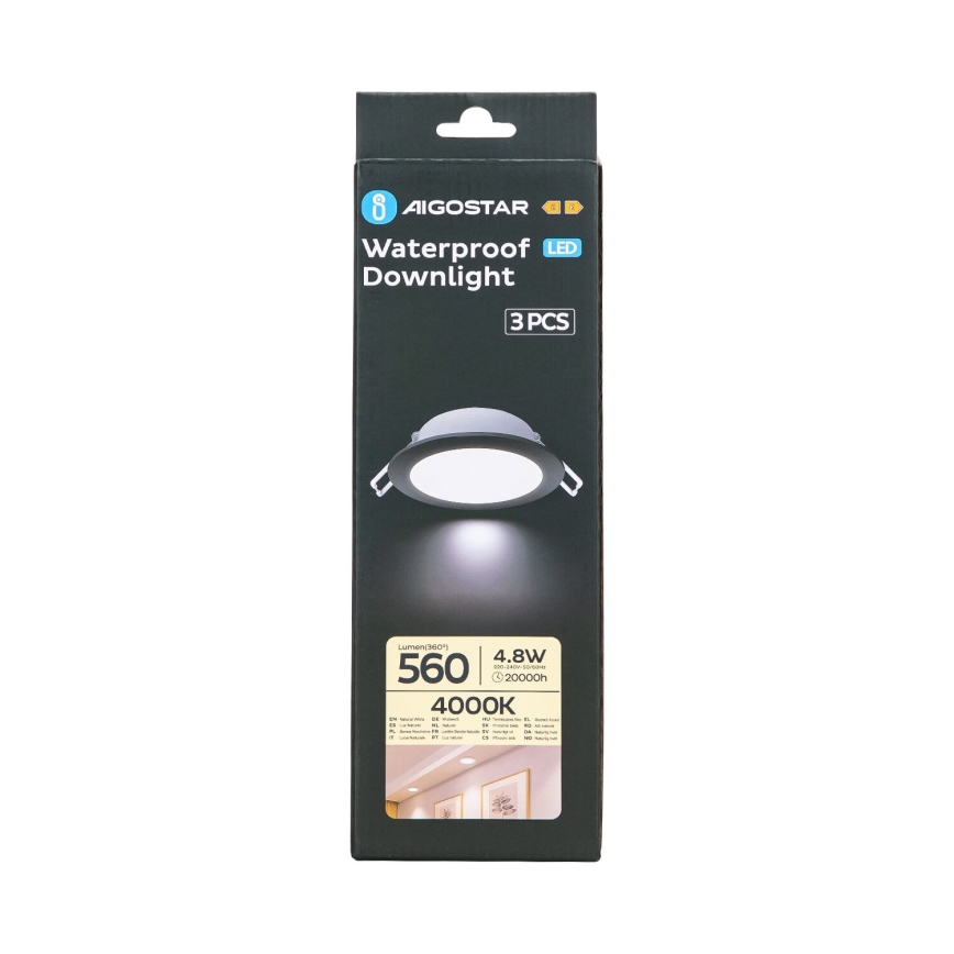 Aigostar - SET 3x LED-Einbauleuchte für den Außenbereich LED/4,8W/230V 4000K IP65 schwarz