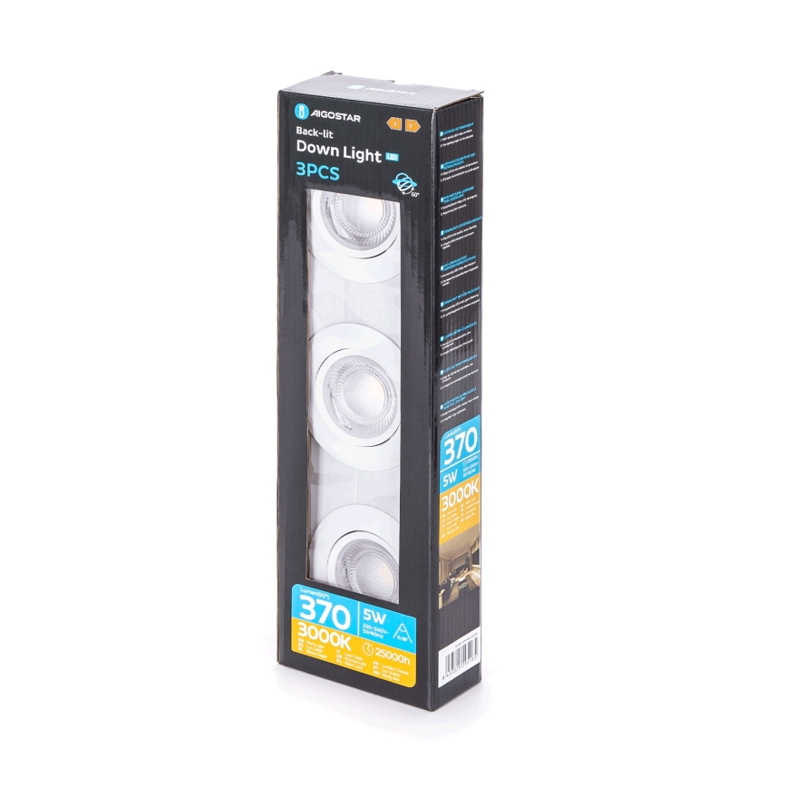 Aigostar - Set 3x LED-Einbauleuchte LED/5W/230V 3000K Ø 8,5 cm weiß