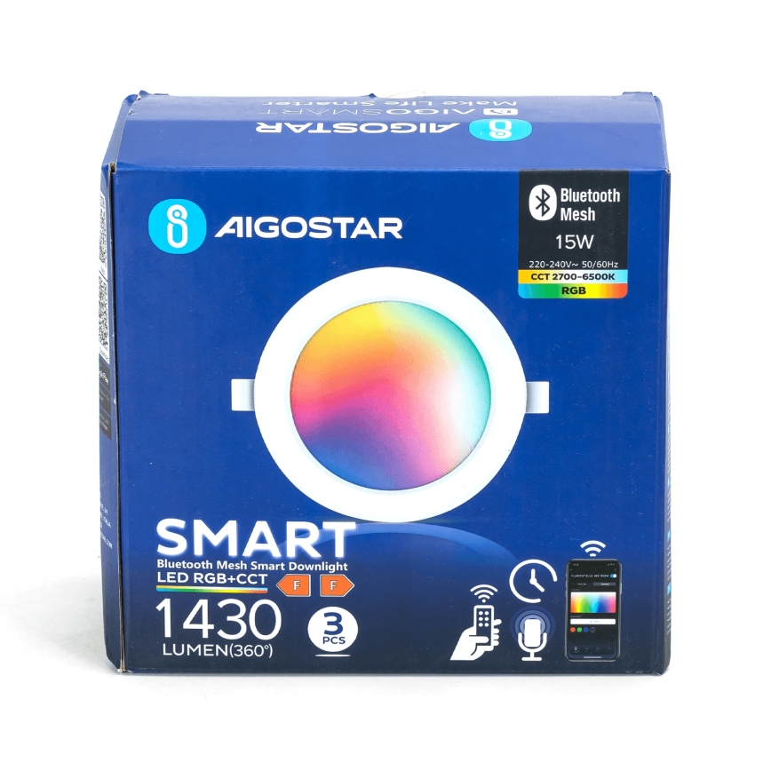 Aigostar - 3er-Set dimmbare RGBW-LED Einbauleuchten MESH LED/15W/230V 2700K-6500K Ø17 cm
