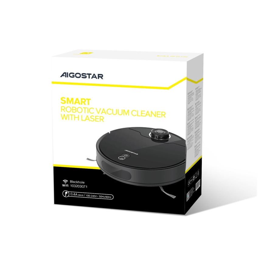 Aigostar - Smart-Staubsaugerroboter  2-in-1 12W/230V 3300mAh Wi-Fi schwarz