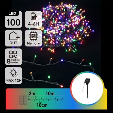 Aigostar - Solar-LED-Weihnachtslichterkette 100 LEDs/8 Funktionen 12 m IP65 mehrfarbig 800 mAh