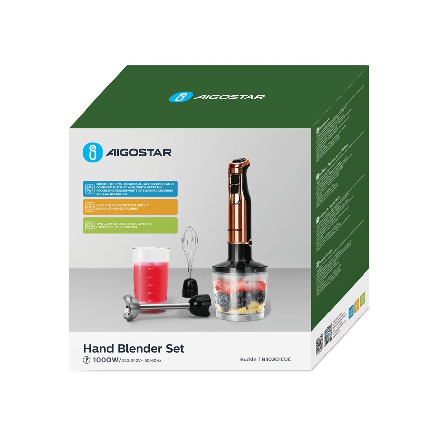 Aigostar - Stabmixer 1000W/230V rosa golden