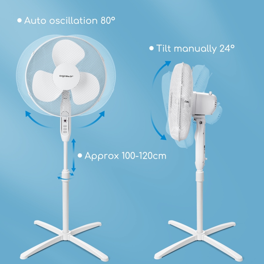Aigostar - Standventilator 40W/230V 120 cm weiß