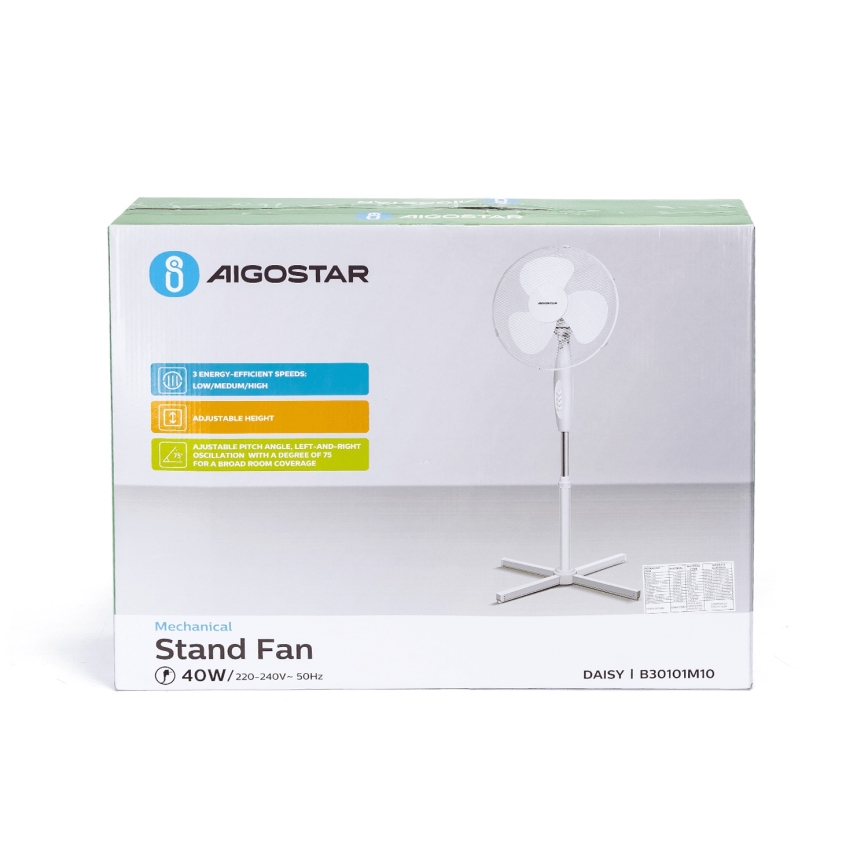 Aigostar - Standventilator 45W/230V 125 cm weiß