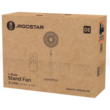 Aigostar - Standventilator 2in1 45W/230V Weiß + Fernbedienung
