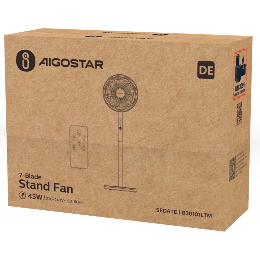 Aigostar - Standventilator 2in1 45W/230V Weiß + Fernbedienung